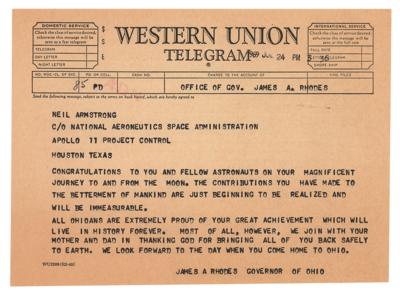 Lot #9278 Neil Armstrong: Apollo 11 Telegram from Ohio Governor - Image 1