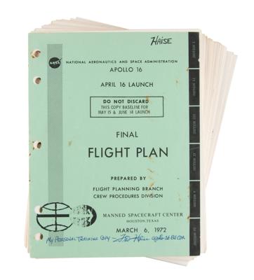 Lot #9505 Fred Haise's Training-Used Apollo 16 Final Flight Plan - Image 1