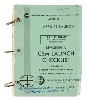 Lot #9507 Fred Haise's Training-Used Apollo 16 CSM Launch Checklist - Image 1