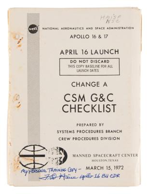 Lot #9508 Fred Haise's Training-Used Apollo 16 CSM G&C Checklist - Image 1