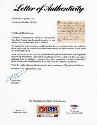 Lot #502 Gioachino Rossini Autograph Musical Quotation Signed for Pianoforte - Image 2