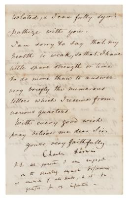 Lot #180 Charles Darwin Archive of (4) Signed Scientific Letters on Tailless Dogs and Carnivorous Plants - Image 3