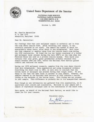 Lot #293 Lincoln Assassination Wallpaper Relic - Image 3