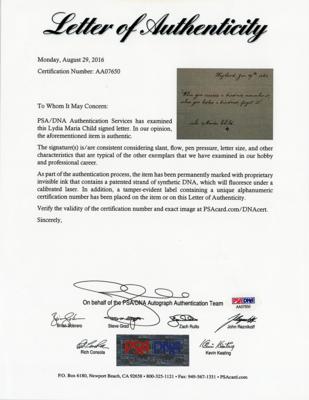 Lot #256 Lydia Maria Child Autograph Quotation Signed - Image 4