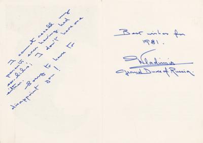 Lot #269 Grand Duke Vladimir Kirillovich of Russia Signed Card - Image 1