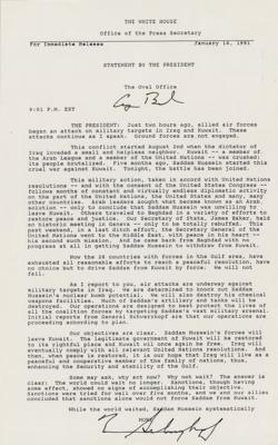 Lot #65 George Bush and Norman Schwarzkopf Signed Press Release - Image 1
