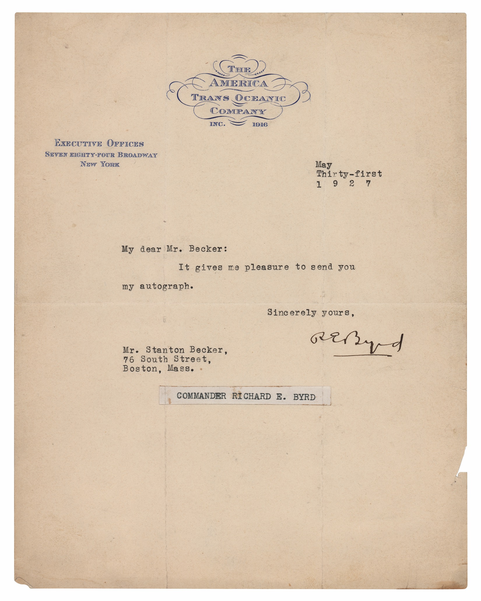 Lot #251 Richard E. Byrd Signed Photograph and Typed Letter Signed - Image 2