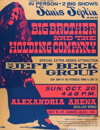 Lot #3169 Janis Joplin and Big Brother and the Holding Company with Jeff Beck Group 1968 Alexandria Concert Poster (Beeghly) - Image 1