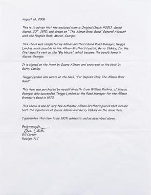 Lot #3236 Duane Allman Signed Check to Berry Oakley - Image 4