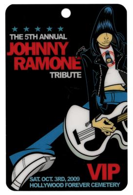 Lot #3414 Johnny Ramone 2009 Tribute VIP Pass and (4) Promotional Cards - Image 1
