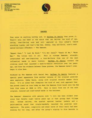 Lot #3422 The Ramones 'Halfway to Sanity' Press Package - Image 2