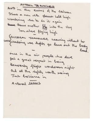 Lot #3253 Yes: Jon Anderson Handwritten Lyrics for 'Astral Traveller' - Image 1