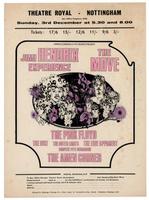 Lot #3057 Jimi Hendrix Experience and Pink Floyd 1967 Theatre Royal (Nottingham) Handbill and Ticket Stub - Image 1
