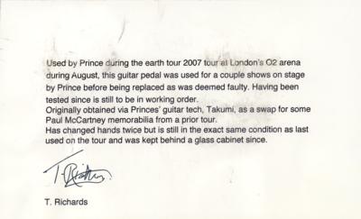 Lot #3551 Prince Stage-Used Guitar Pedal, Set List, and Pick - Image 6