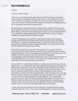 Lot #3532 Prince 1976 Warner Bros. Demo Tape (Resulted in His First Contract) - Image 10