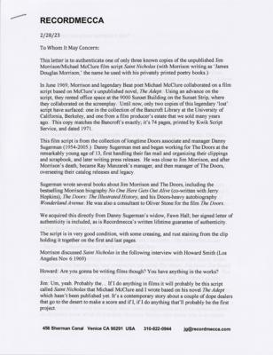 Lot #3097 Jim Morrison Unpublished Film Script for 'Saint Nicholas' (One of Three Known) - Image 4