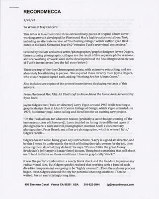 Lot #3243 Fleetwood Mac (3) Tusk Alternate Album Art Photographs Signed by Photographer/Designer Jayme Odgers - Image 5