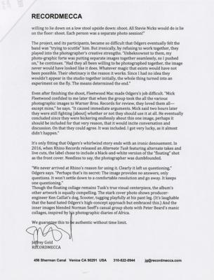 Lot #3243 Fleetwood Mac (3) Tusk Alternate Album Art Photographs Signed by Photographer/Designer Jayme Odgers - Image 7