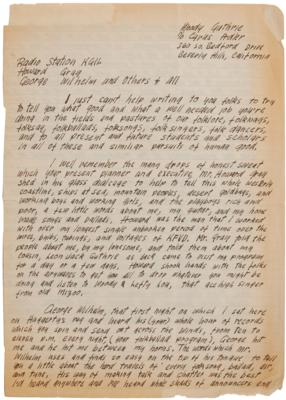 Lot #3161 Woody Guthrie Autograph Letter Signed on Folk Songs and Radio Play - Image 1