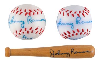 Lot #3406 Johnny Ramone Signed Mini Baseballs and Mini Bat - Image 1