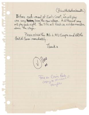 Lot #3559 Prince Handwritten and Signed Instructions for Earls Court Concerts - Image 1