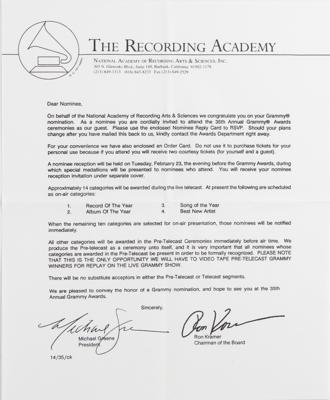 Lot #3578 Prince's Invitation to 35th Grammy Awards - Image 4