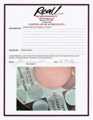 Lot #3150 Ritchie Valens Signed 'Donna / La Bamba' Single Record - One Week Before His Death - Image 5