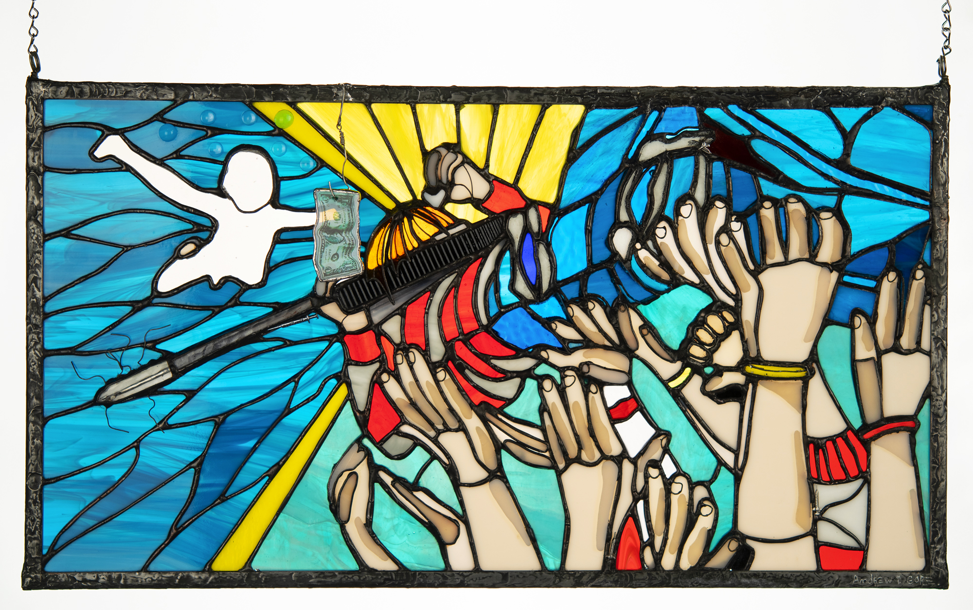 Lot #3429 Nirvana Original 'Kurt Cobain / Nevermind' Stained Glass Hanging Artwork by Andrew D Gore - Image 1