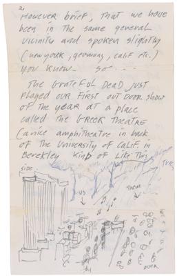Lot #3098 Jerry Garcia Ultra-Rare Autograph Letter Signed with Sketch of Grateful Dead at Greek Theatre - Image 1