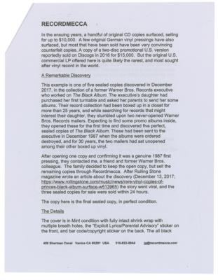 Lot #3533 Prince The Black Album (Incredibly Rare First Pressing, Still Sealed) - Image 6