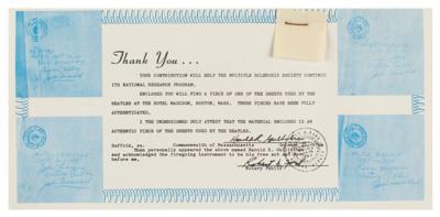 Lot #3023 Beatles 1964 Hotel Madison Bed Sheet Swatch (Boston) - Image 1