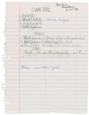 Lot #3553 Prince 1990 Berlin Handwritten Wardrobe Notes - Image 1