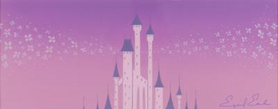 Lot #790 Eyvind Earle concept storyboard painting of Pink Castle Spires from Sleeping Beauty Concept Painting - Image 1