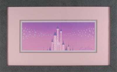 Lot #790 Eyvind Earle concept storyboard painting of Pink Castle Spires from Sleeping Beauty Concept Painting - Image 2