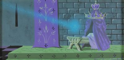 Lot #789 Eyvind Earle concept storyboard painting of Baby Aurora in her Cradle from Sleeping Beauty - Image 1