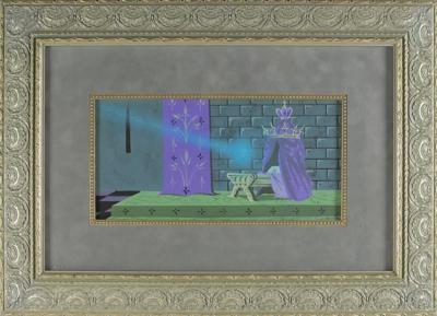 Lot #789 Eyvind Earle concept storyboard painting of Baby Aurora in her Cradle from Sleeping Beauty - Image 2