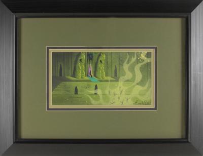 Lot #792 Eyvind Earle concept storyboard painting of Maleficent and Goons in her Throne Room from Sleeping Beauty Concept Painting - Image 2