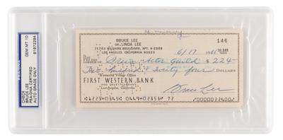 Lot #467 Bruce Lee Signed Check - PSA GEM MT 10: Lee becomes a member of the Screen Actors Guild in 1966 - Image 1