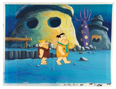 Lot #907 Fred Flintstone and Barney Rubble production cels and production background from a Fruity Pebbles television commercial - Image 1