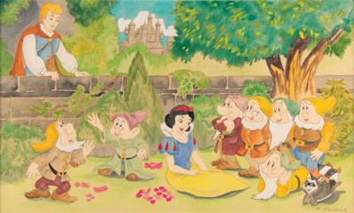 Lot #699 Frank Follmer panoramic concept painting for Snow White and the Seven Dwarfs Concept Painting - Image 1