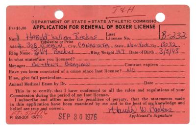Lot #641 Billy Backus Signed Boxing License (1976) - Image 2