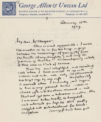 Lot #331 J. R. R. Tolkien Handwritten Letter Signed - Image 1
