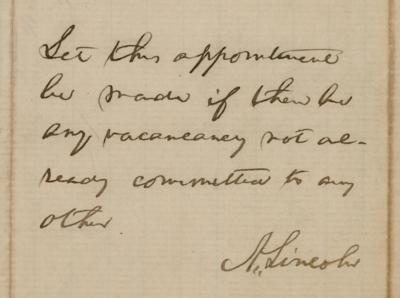 Lot #10 Abraham Lincoln Autograph Endorsement Signed as President to Promote Cavalry Lieutenant - Image 1