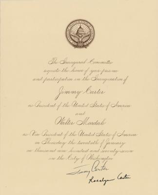 Lot #38 Jimmy and Rosalynn Carter Signed Presidential Inauguration Invitation - Image 1