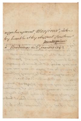Lot #113 Montesquieu Letter Signed to William Warburton - Image 2