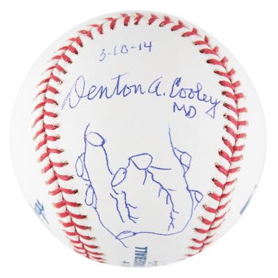 Lot #135 Denton Cooley Signed Baseball - Image 1