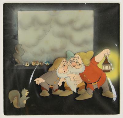 Lot #689 Doc, Bashful, and Sneezy production cel from Snow White and the Seven Dwarfs - Image 1