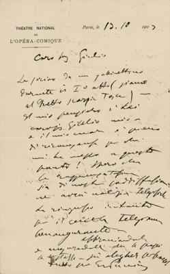 Lot #368 Giacomo Puccini Autograph Letter Signed on Tosca's Paris Premiere - Image 1