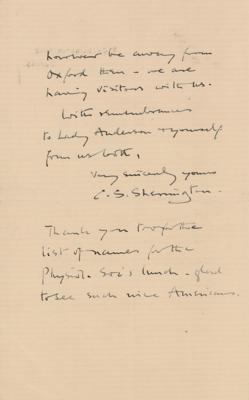 Lot #182 Charles Scott Sherrington Autograph Letter Signed - Image 2