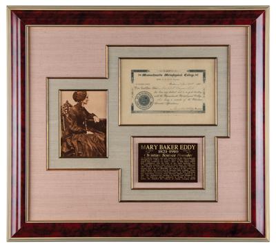 Lot #95 Mary Baker Eddy Signed Metaphysical College Certificate - Image 1